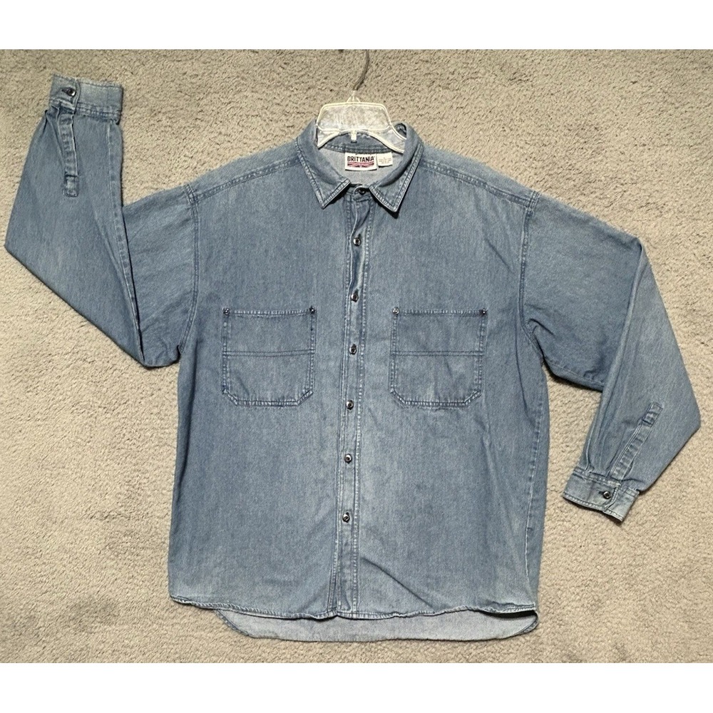 Vintage Brittania Denim Shirt Womens L 100% Cotton Western‎ Chore 90s